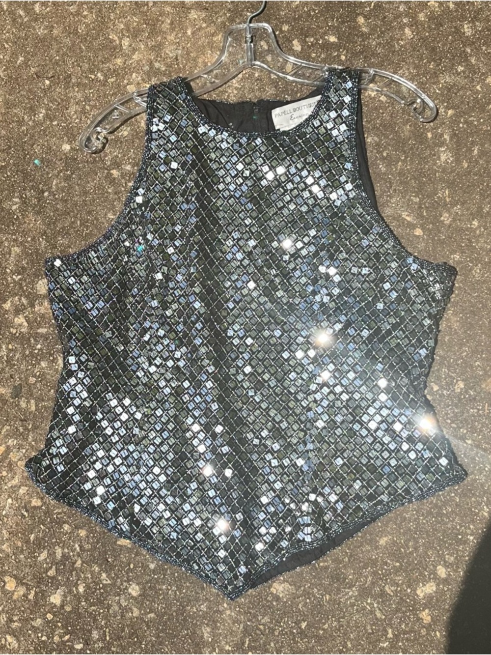 Adrianna Papell Silver Sequin Tank with zip back closure Party wedding XL.   #56